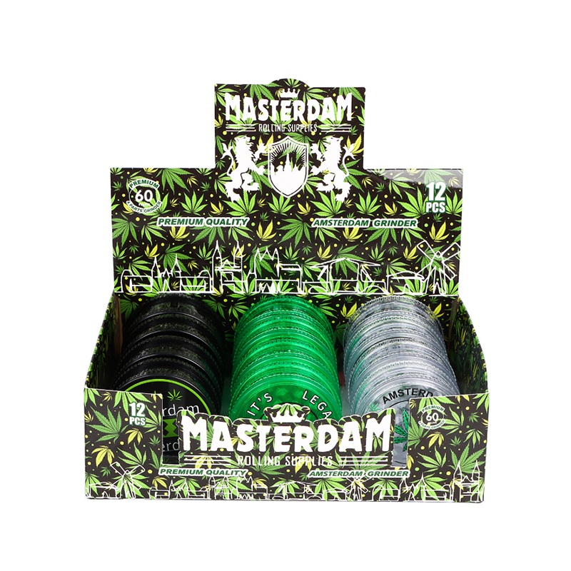 Amsterdam Design Herb Grinder – 60mm – Assorted Colors 12 Piece SS-3126. D